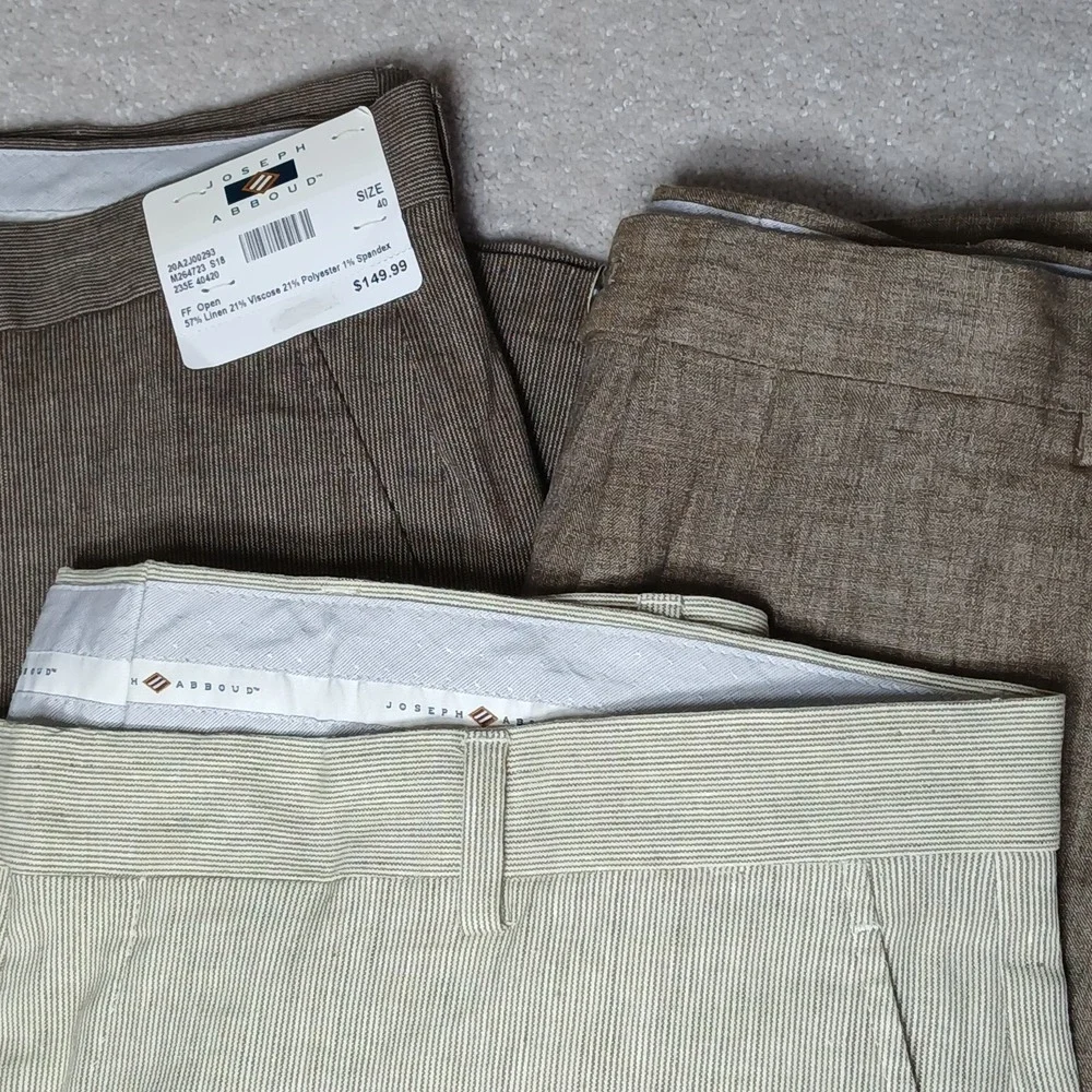 3 NWT Joseph Abboud Nova Fides Dress Pants Size 40 Viscose Poly Tan/Brown